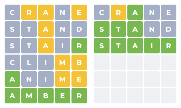Player trying to solve both word puzzles in Sectordle